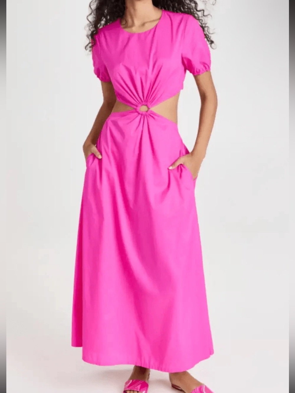 Staud bright pink Calypso midi cut out sexy dress size XS